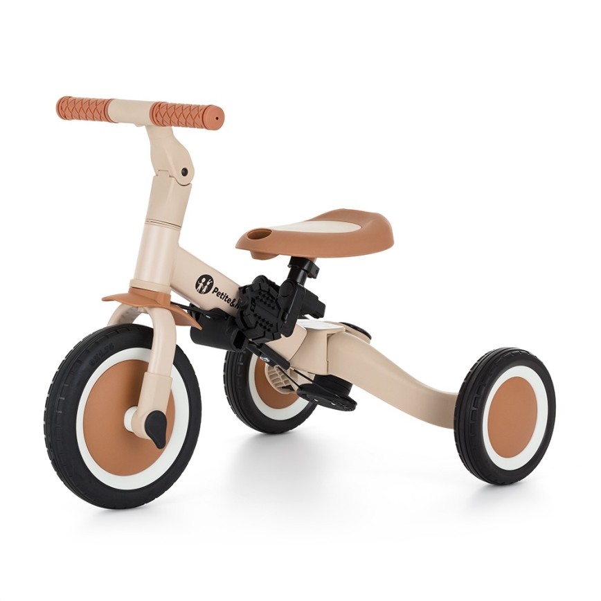 PETITE&MARS - Vaikiškas triratukas 5in1 TURBO PLUS smėlio spalvos