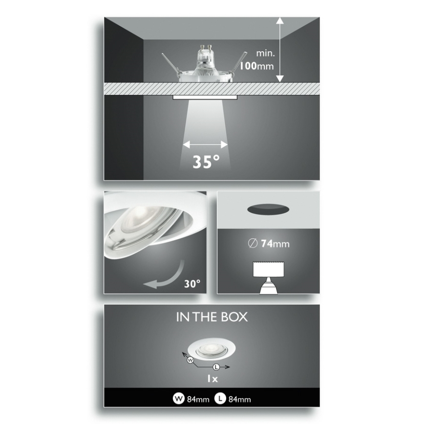 Philips 59270/31/16 - LED įleidžiamas lubinis vonios šviestuvas SMARTSPOT NASH 1xGU10/3,5W/230V