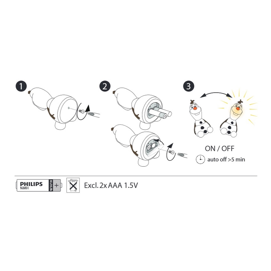 Philips 71768/08/16 - Vaikiškas LED šviestuvas DISNEY FROZEN 1xLED/0,3W/3V