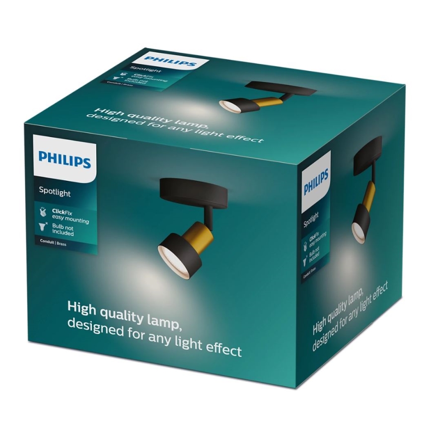 Philips - Akcentinis apšvietimas CONDUIT 1xGU10/5W/230V juoda/žalvaris