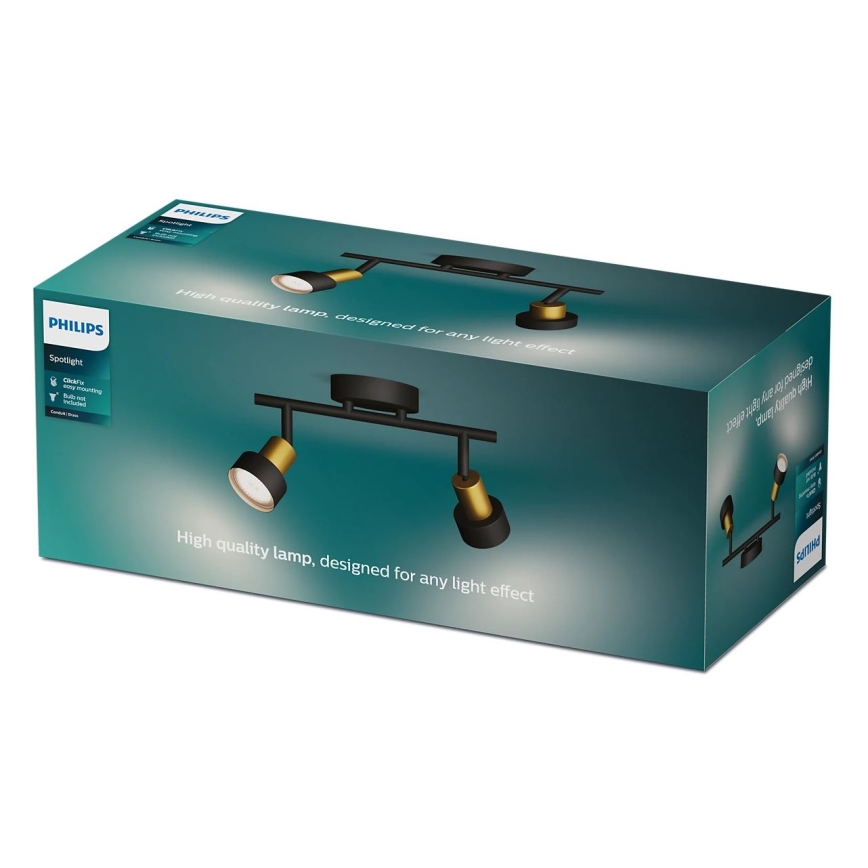 Philips - Akcentinis apšvietimas CONDUIT 2xGU10/5W/230V juoda/žalvaris