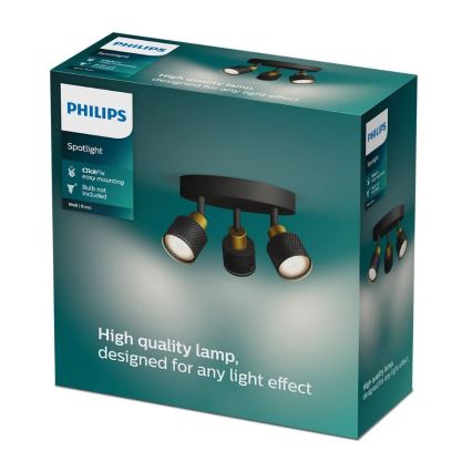 Philips - Akcentinis apšvietimas NIALL 3xGU10/5W/230V juoda/žalvaris