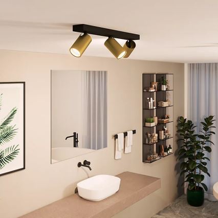 Philips - Akcentinis vonios šviestuvas IDRIS 3xGU10/5W/230V IP44 juoda/auksas