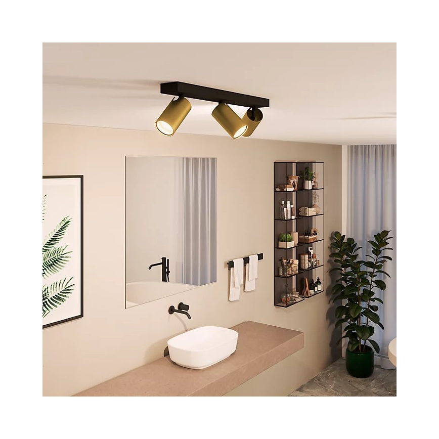 Philips - Akcentinis vonios šviestuvas IDRIS 3xGU10/5W/230V IP44 juoda/auksas