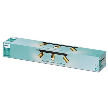 Philips - Akcentinis vonios šviestuvas IDRIS 3xGU10/5W/230V IP44 juoda/auksas