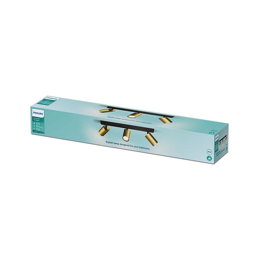 Philips - Akcentinis vonios šviestuvas IDRIS 3xGU10/5W/230V IP44 juoda/auksas