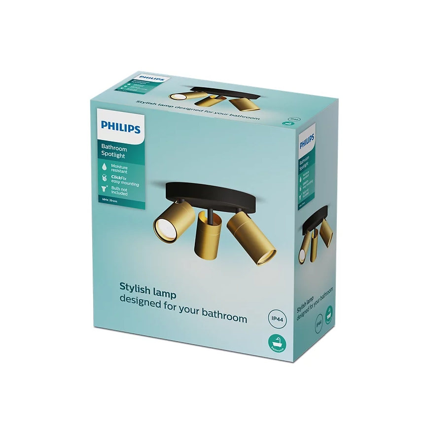Philips - Akcentinis vonios šviestuvas IDRIS 3xGU10/5W/230V IP44 juoda/auksas