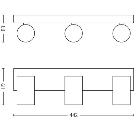 Philips - Akcentinis vonios šviestuvas IDRIS 3xGU10/5W/230V IP44 juoda
