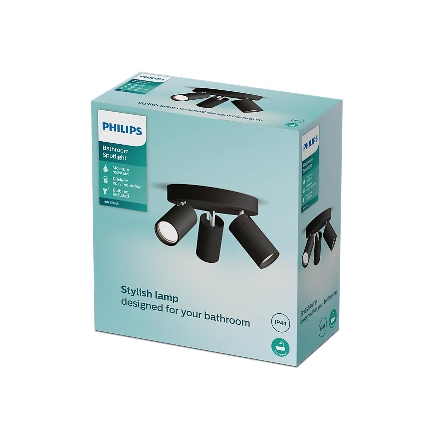 Philips - Akcentinis vonios šviestuvas IDRIS 3xGU10/5W/230V IP44 juoda