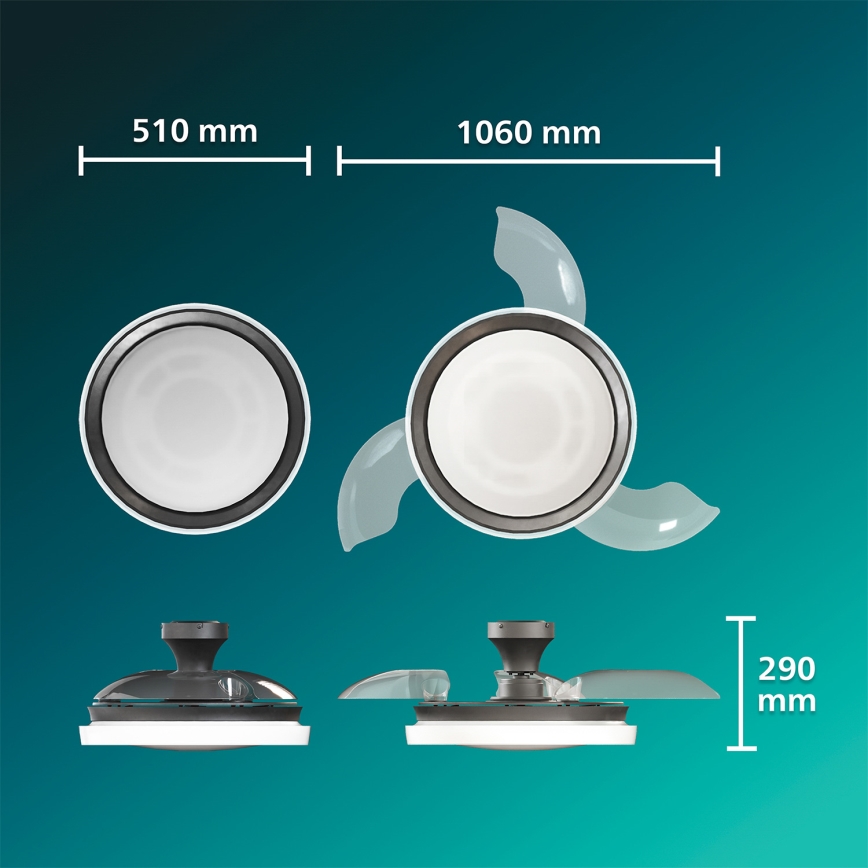 Philips - reguliuojamas LED lubinis šviestuvas su ventiliatoriumi BLISS LED/35W/230V juodas + nuotolinis pultas