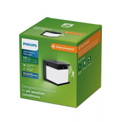 Philips - LED saulės sieninis šviestuvas su jutikliu DIARA LED/3,8W/3,7V 800 mAh 2700K IP44 juodas