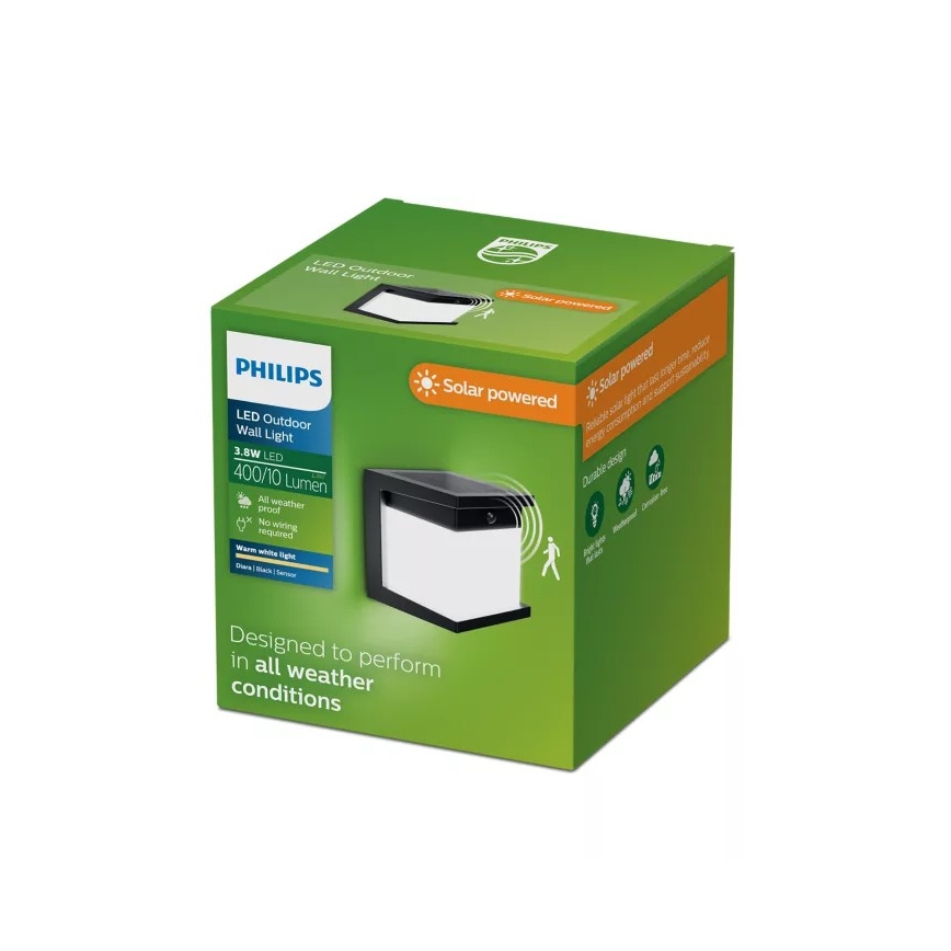 Philips - LED saulės sieninis šviestuvas su jutikliu DIARA LED/3,8W/3,7V 800 mAh 2700K IP44 juodas