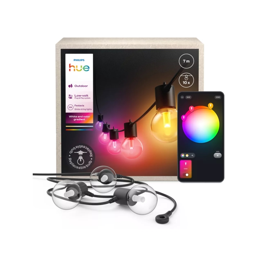 Philips - dimeriuojama lauko RGBW LED girlianda Hue FESTAVIA 10xLED 7m IP65