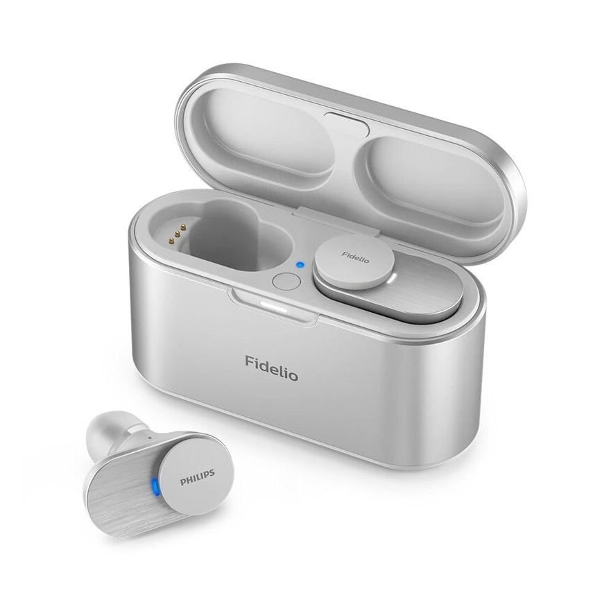 Philips Fidelio T1WT/00 - Belaidės ausinės IPX4 2x 60 mAh + 650 mAh sidabras