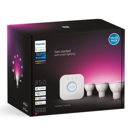 Pagrindinis Philips Hue WHITE AND COLOR AMBIANCE rinkinys 3xGU10/5,7W/230V 2000-6500K + jungiamasis įrenginys