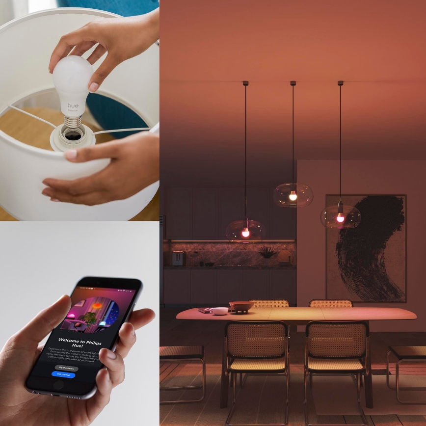 Pagrindinis rinkinys Philips Hue White And Color Ambiance Essential 2xE27/8W/230V 2200-6500K + Hue tiltas