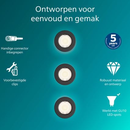 Philips - komplektas 3 vnt. įleidžiamų šviestuvų PERIDOT 1xGU10/7W/230V, juodas