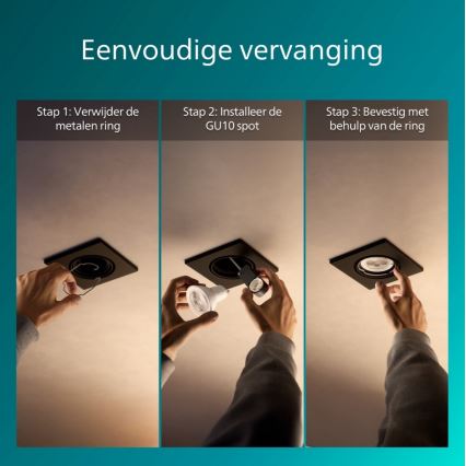 Philips - Komplektas 3 vnt. įleidžiamųjų šviestuvų PERIDOT 1xGU10/7W/230V, juodi