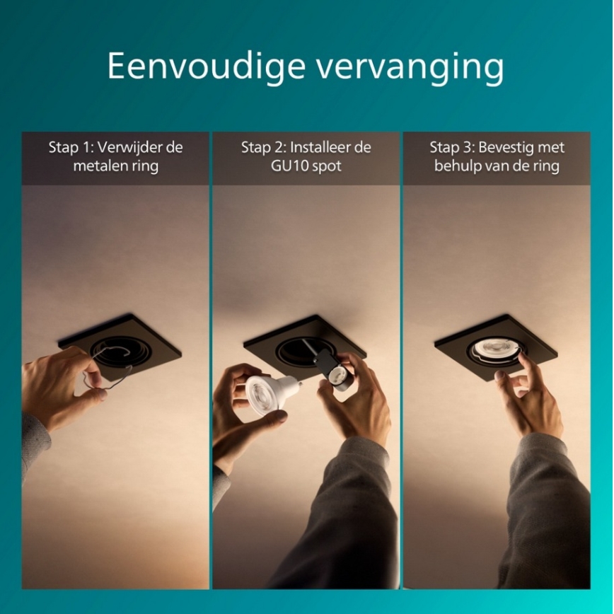 Philips - Komplektas 3 vnt. įleidžiamųjų šviestuvų PERIDOT 1xGU10/7W/230V, juodi