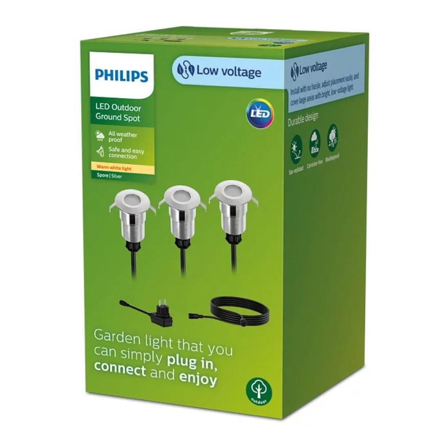 Philips - KOMPLEKTAS 3x LED Įleidžiamas lauko šviestuvas SPORE LED/1W/24/230V IP67