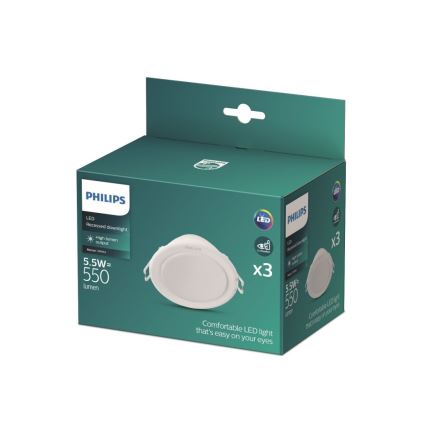 Philips - KOMPLEKTAS 3x LED įleidžiamas lubinis šviestuvas MESON LED/5,5W/230V 4000K