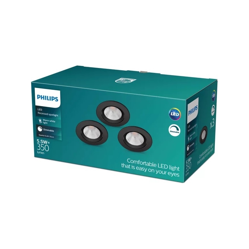 Philips - KOMPLEKTAS 3x LED pritemdomas įleidžiamas lubinis šviestuvas SPARKLE LED/5,5W/230V 2700K juoda