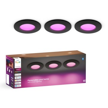 Philips - komplektas 3x LED RGBW dimeriuojamas vonios įleidžiamas šviestuvas Hue SLIM LED/8,3W/230V 1000-20000K juodas P44