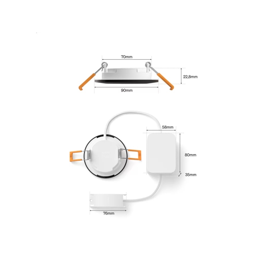 Philips - komplektas 3x LED RGBW dimeriuojamas vonios įleidžiamas šviestuvas Hue SLIM LED/8,3W/230V 1000-20000K juodas P44