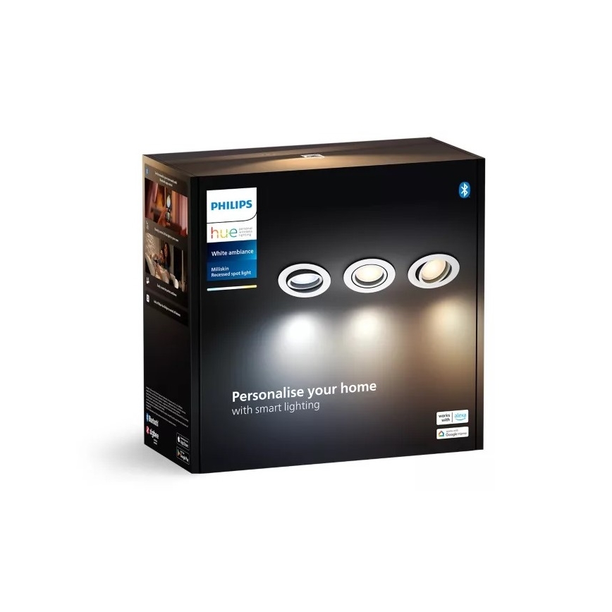 Philips - KOMPLEKTAS 3x LED pritemdomas įleidžiamas lubinis šviestuvas Hue MILLISKIN 1xGU10/4,2W/230 2200-6500K