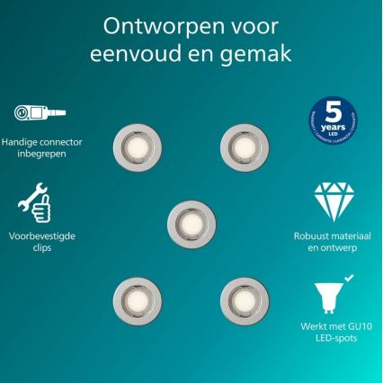 Philips - Komplektas 5 vnt. įleidžiamų šviestuvų PERIDOT 1xGU10/7W/230V sidabro spalvos