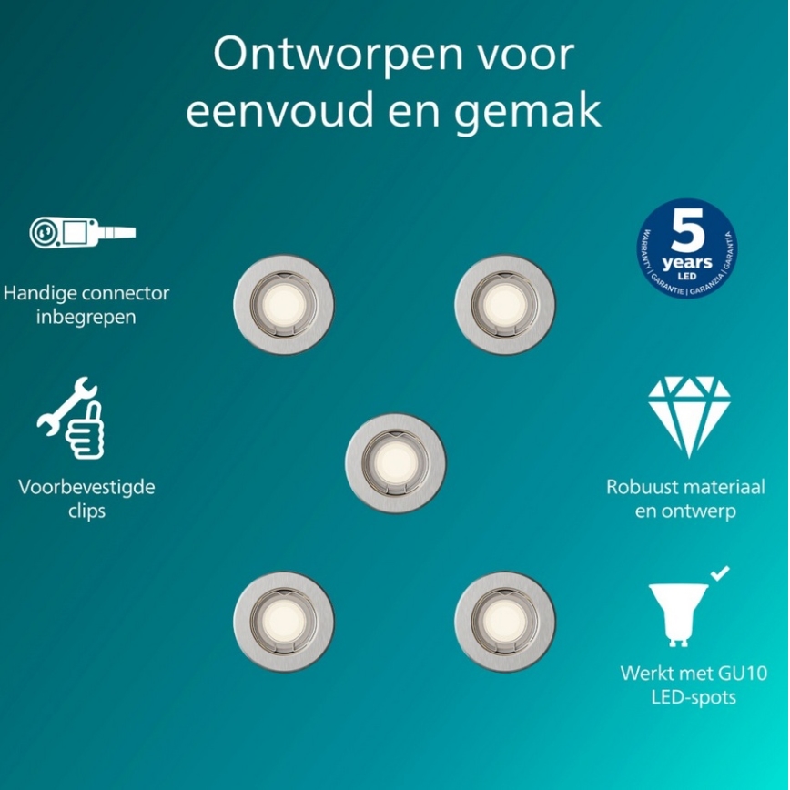 Philips - Komplektas 5 vnt. įleidžiamų šviestuvų PERIDOT 1xGU10/7W/230V sidabro spalvos