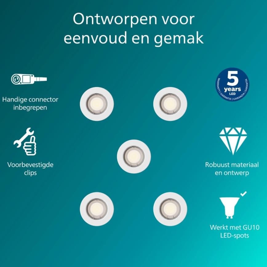 Philips - Komplektas 5x įleidžiamasis šviestuvas PERIDOT 1xGU10/7W/230V, baltas