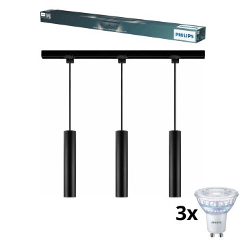 Philips - LED dimeriuojamas pakabinamas šviestuvas ant laido, skirtas EASYLINK bėgelių sistemai 3xGU10/6,2W/230V 2200-2700K 1m juodas
