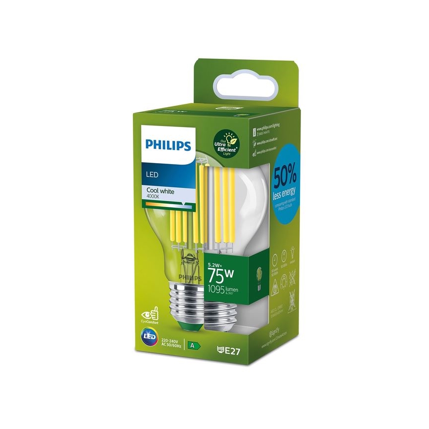 Philips LED filamentinė lemputė A60 E27/5,2W/230V 4000K