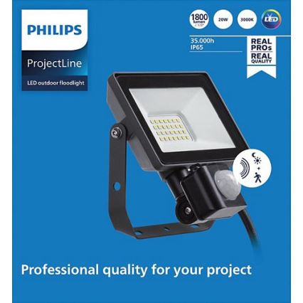 Philips – LED Lauko prožektorius su jutikliu PROJECTLINE LED/20W/230V IP65 3000K