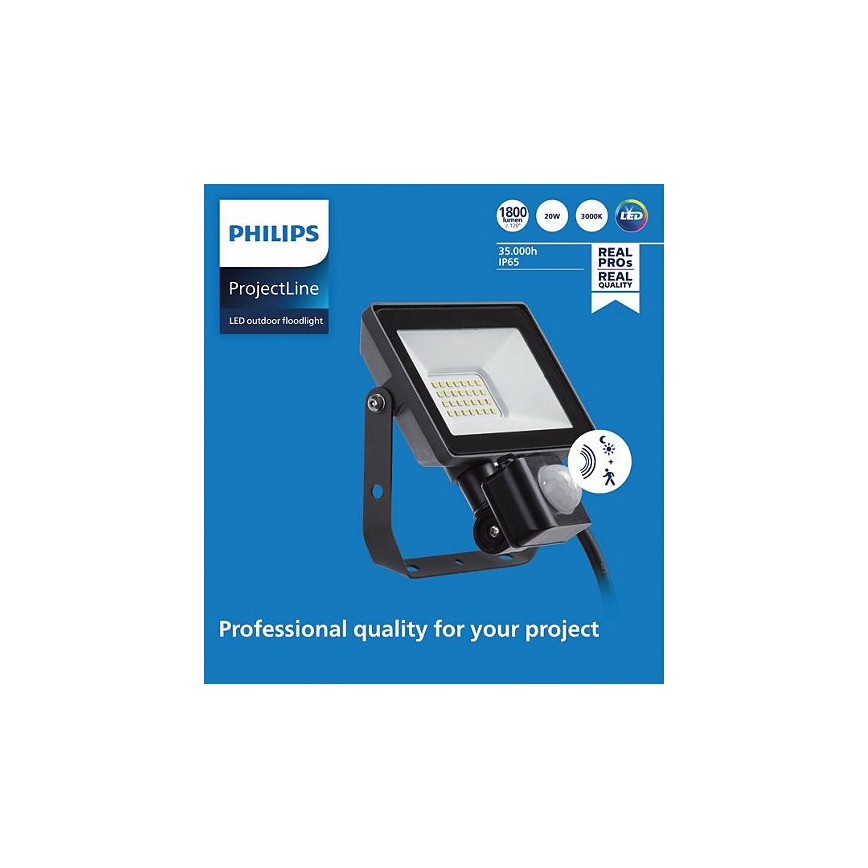 Philips – LED Lauko prožektorius su jutikliu PROJECTLINE LED/20W/230V IP65 3000K