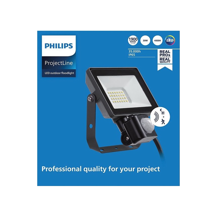 Philips - LED Lauko prožektorius su jutikliu PROJECTLINE LED/20W/230V IP65 4000K