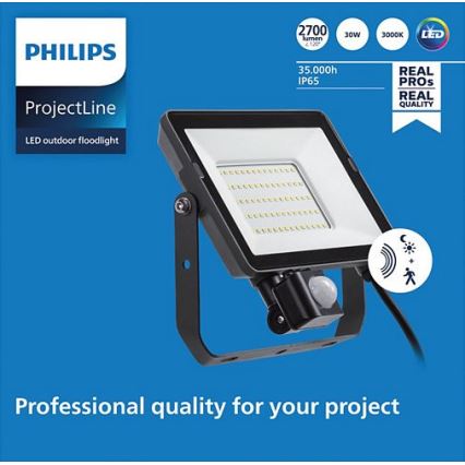 Philips – LED Lauko prožektorius su jutikliu PROJECTLINE LED/30W/230V IP65 3000K