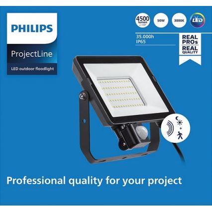 Philips – LED Lauko prožektorius su jutikliu PROJECTLINE LED/50W/230V IP65 3000K