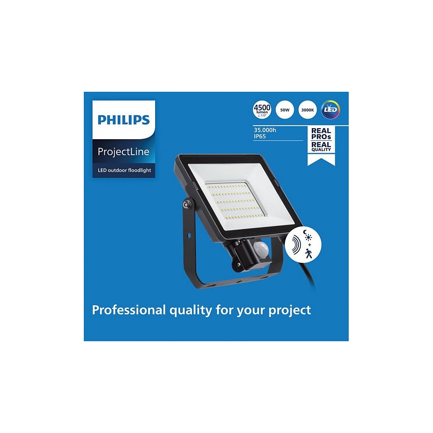 Philips – LED Lauko prožektorius su jutikliu PROJECTLINE LED/50W/230V IP65 3000K