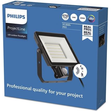 Philips - LED Lauko prožektorius su jutikliu PROJECTLINE LED/50W/230V IP65 4000K