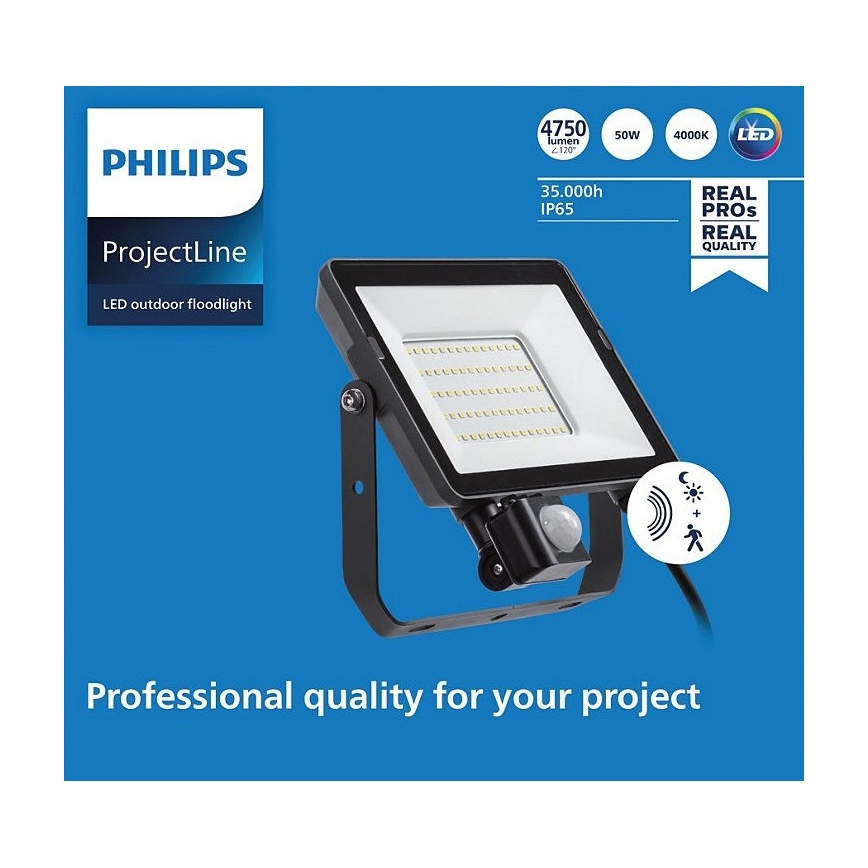 Philips - LED Lauko prožektorius su jutikliu PROJECTLINE LED/50W/230V IP65 4000K