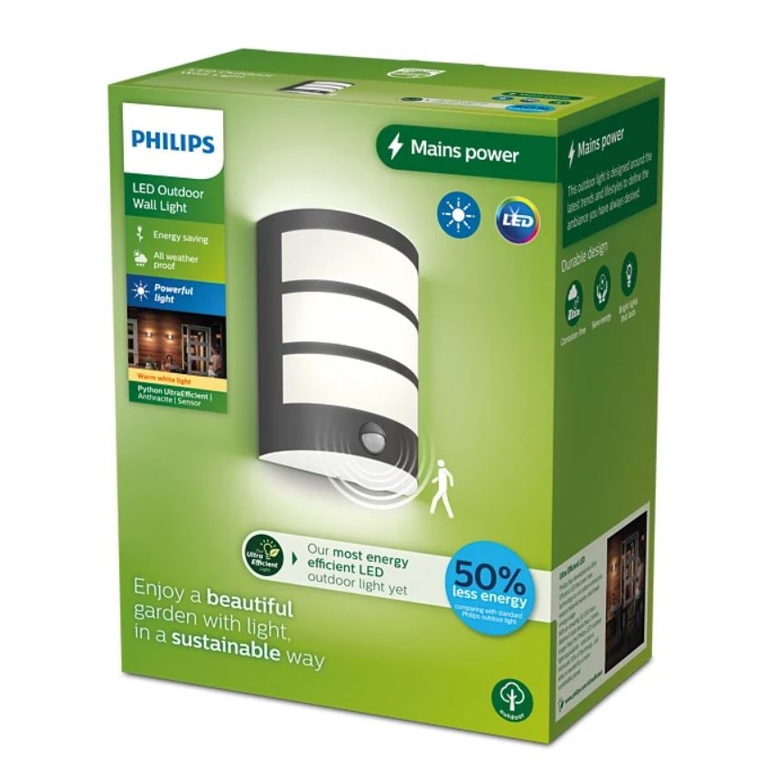 Philips - LED Lauko sieninis šviestuvas su jutikliu PYTHON LED/3,8W/230V IP44