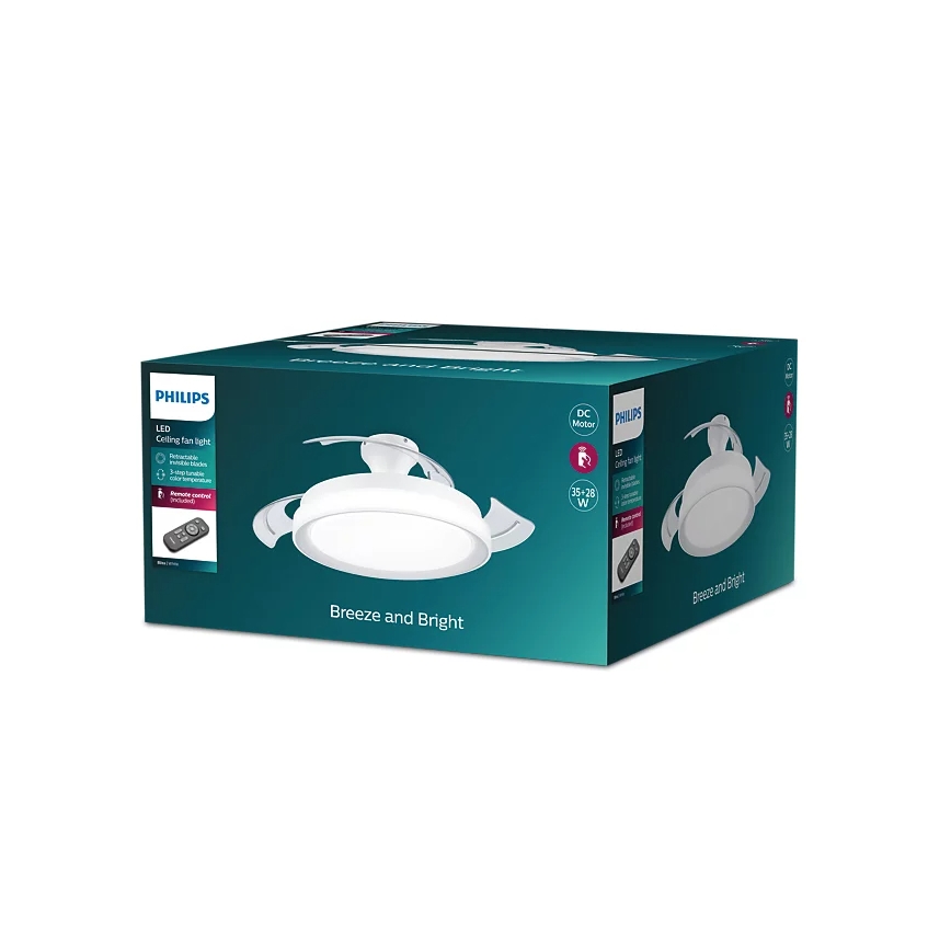 Philips - LED lubinis šviestuvas su ventiliatoriumi BLISS LED/35W/230V 5500/4000/2700K balta + nuotolinio valdymo pultas