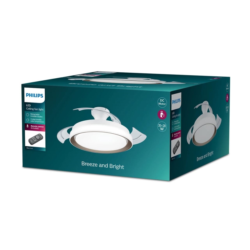 Philips-LED lubinis šviestuvas su ventiliatoriumi LED/35W/230V 5500/4000/2700K + nuotolinio valdymo pultas aukso