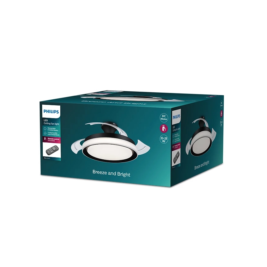 Philips-LED Lubinis šviestuvas su ventiliatoriumi BLISS LED/35W/230V 5500/4000/2700K juodas + nuotolinio valdymo pultas