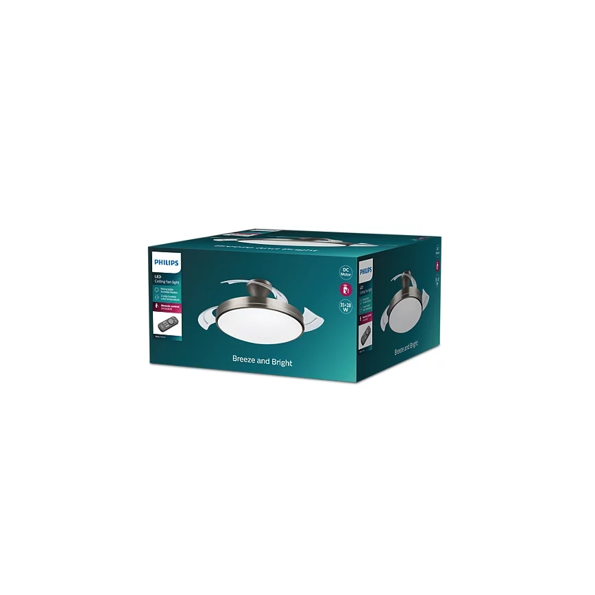 Philips-LED lubinis šviestuvas su ventiliatoriumi BLISS LED/35W/230V 5500/4000/2700K nikelis + nuotolinio valdymo pultas