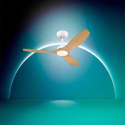 Philips - LED reguliuojamas lubinis ventiliatorius OLAS LED/24W/230V, skersmuo 132 cm, balta/ruda + nuotolinis valdymas