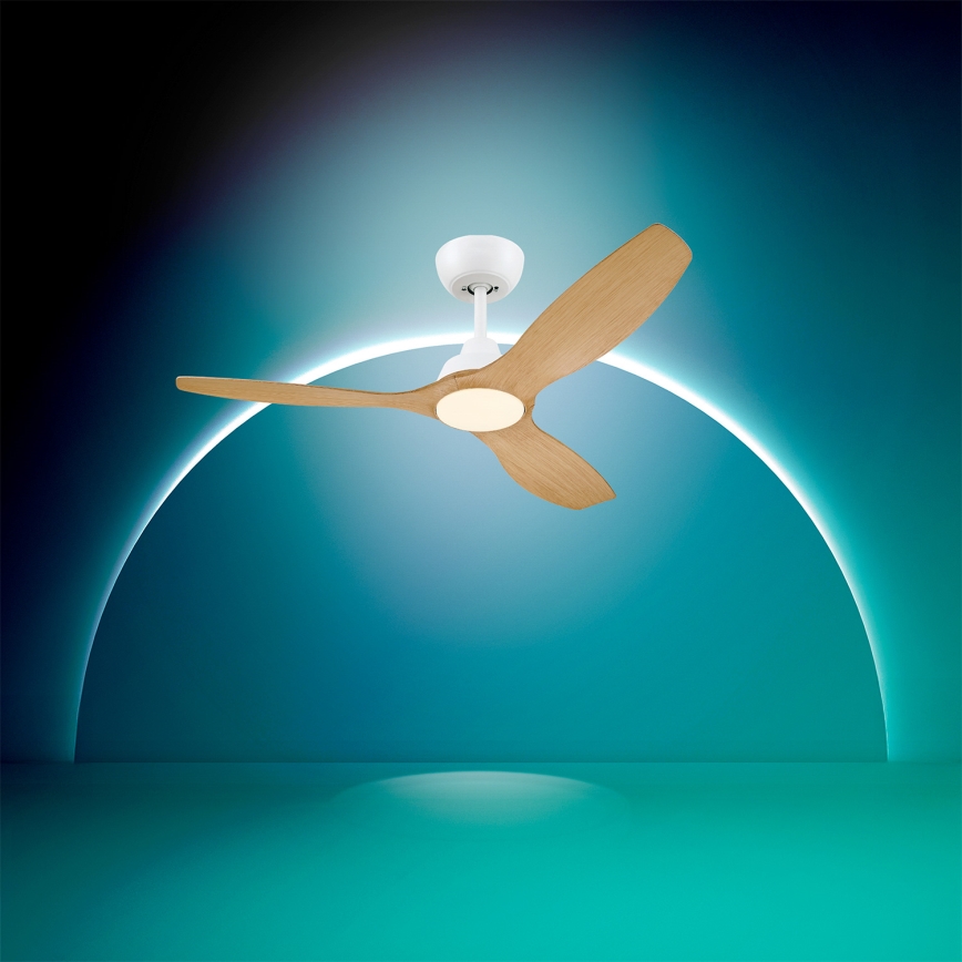 Philips - LED reguliuojamas lubinis ventiliatorius OLAS LED/24W/230V, skersmuo 132 cm, balta/ruda + nuotolinis valdymas
