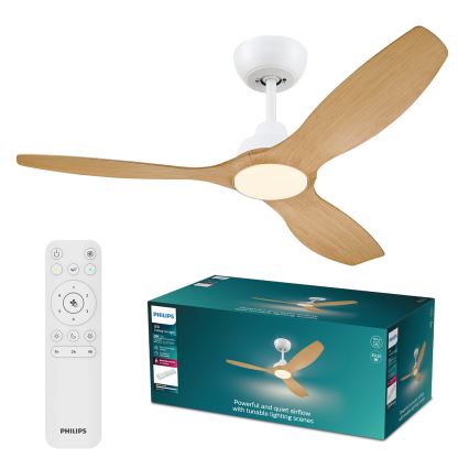 Philips - LED reguliuojamas lubinis ventiliatorius OLAS LED/24W/230V, skersmuo 132 cm, balta/ruda + nuotolinis valdymas
